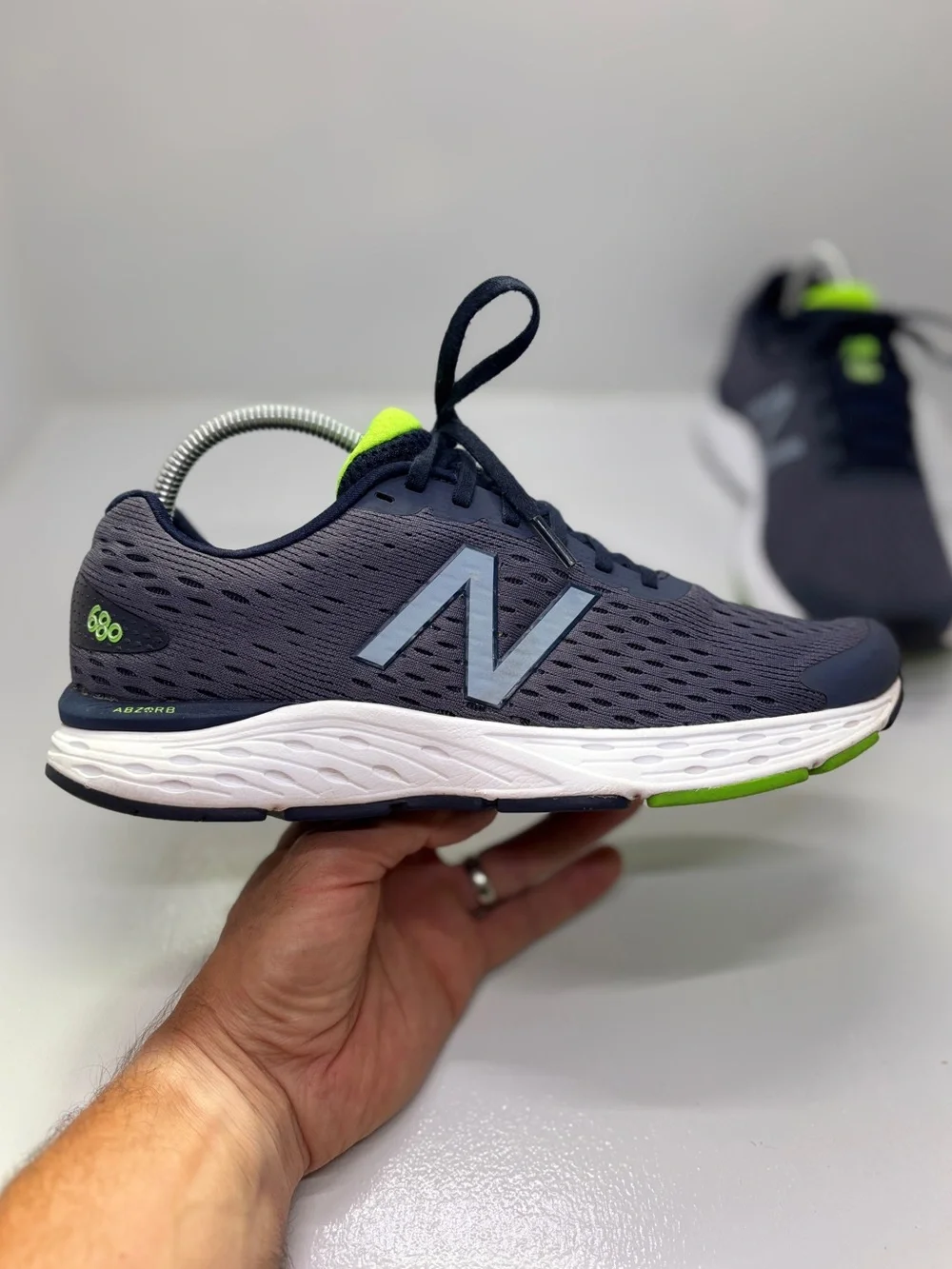 New Balance 680 v6 Men's 9.5 Gray Navy Lime Running Shoes M680LG6